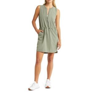 Zella Getaway Front Zip Utility Dress in Green Agave Size Small